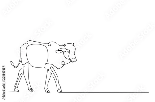 Fototapeta Cow in continuous one line drawing. Single line art draw of cow or bull. Editable vector.