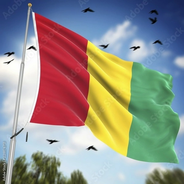 Fototapeta Flag of Guinea, This is a computer generated and 3d rendered image