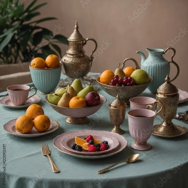 Fototapeta Leonardo_Kino_XL_A_minimalist_yet_elegant_iftar_table_with_pas_0 