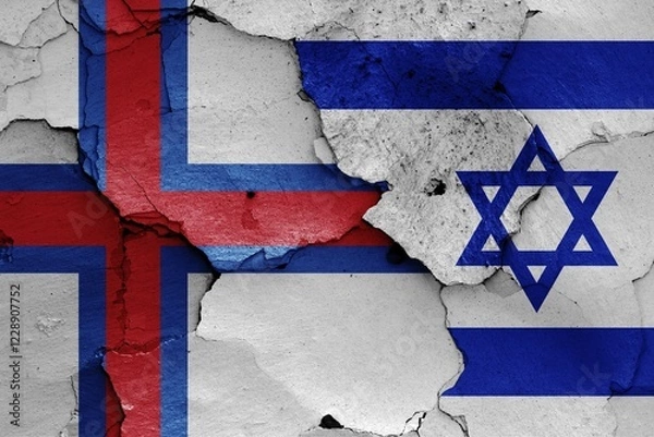 Fototapeta Flags of Faroe Islands and Israel painted on cracked wall