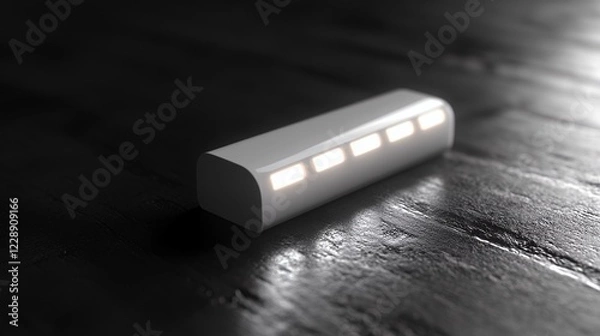 Fototapeta Illuminated rectangular device on dark wood