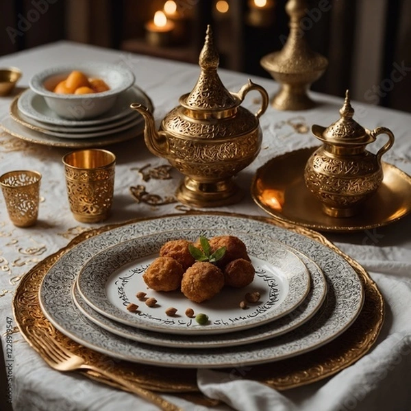 Fototapeta Leonardo_Kino_XL_A_beautifully_arranged_iftar_setting_with_Ara_0 