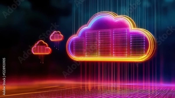 Fototapeta Colorful digital clouds with data streams.