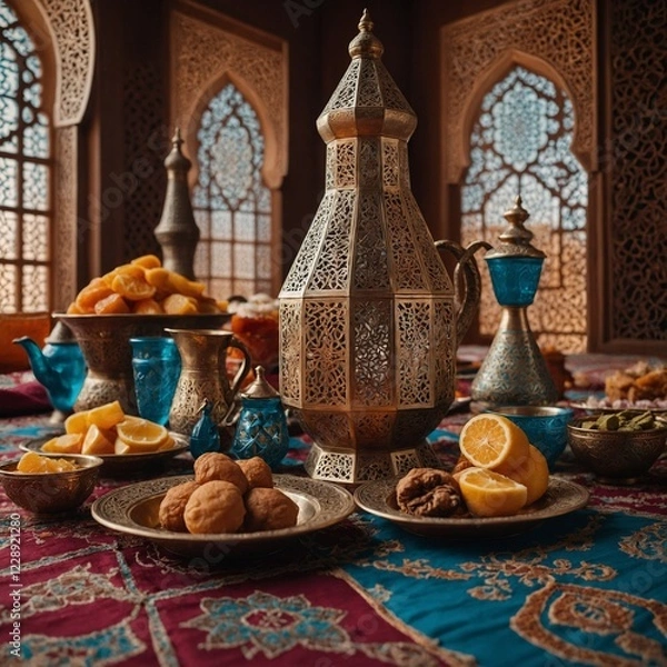 Fototapeta Leonardo_Kino_XL_A_Ramadan_iftar_table_featuring_Moroccanstyle_0Leonardo_Kino_XL_A_Ramadan_iftar_table_featuring_Moroccanstyle_0 