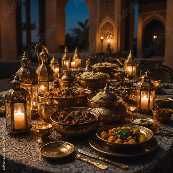Fototapeta Leonardo_Kino_XL_An_opulent_iftar_feast_with_a_variety_of_Midd_0 