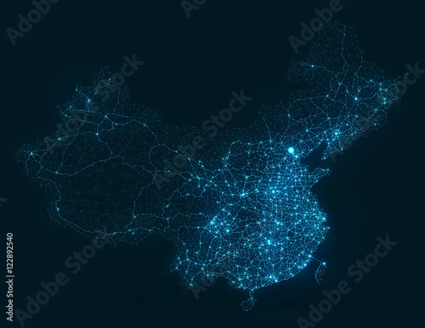 Obraz Abstract telecommunication network map - China