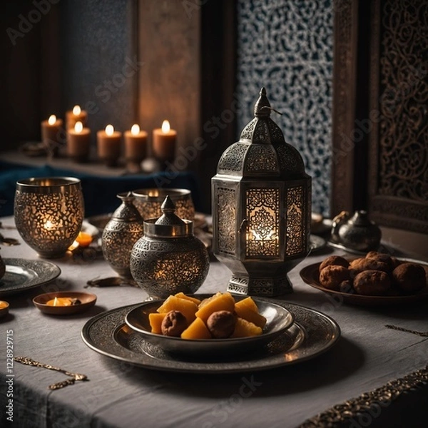 Fototapeta Leonardo_Kino_XL_A_contemporary_Ramadan_iftar_table_with_styli_0