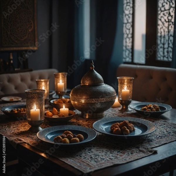 Fototapeta Leonardo_Kino_XL_A_contemporary_Ramadan_iftar_table_with_styli_0