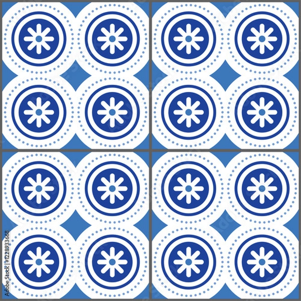 Obraz Azulejo wallpaper tiles design - vector seamless pattern - Portuguese and Spanish style
