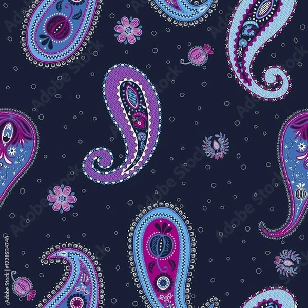 Fototapeta Small floral paisley vector pattern