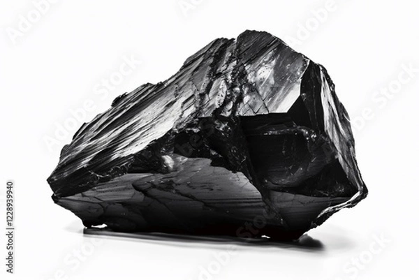 Fototapeta Black obsidian stone on white background. KI generiert, generiert, AI generated
