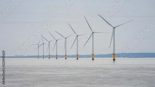 Fototapeta Wind turbines in the Irish Sea near Crosby, Merseyside, UK