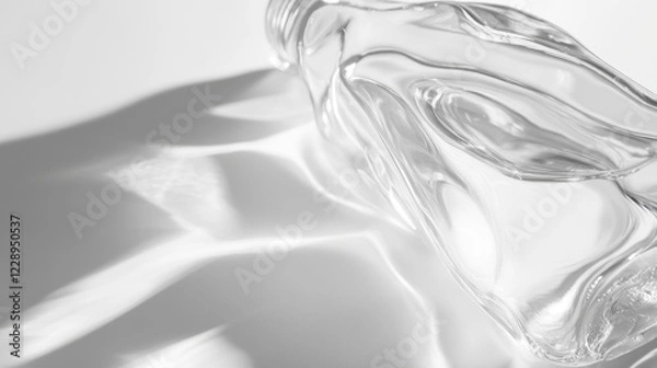 Fototapeta Abstract glass bottle refraction creating dynamic shadows on a white surface minimal art