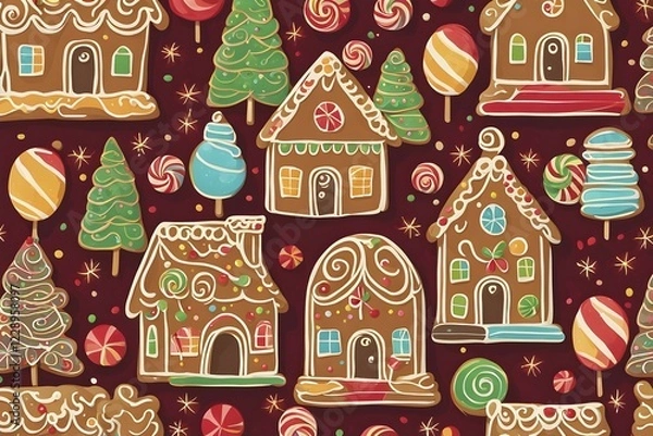 Fototapeta Abstract wallpaper illustration of of gingerbread house decoration, AI generated