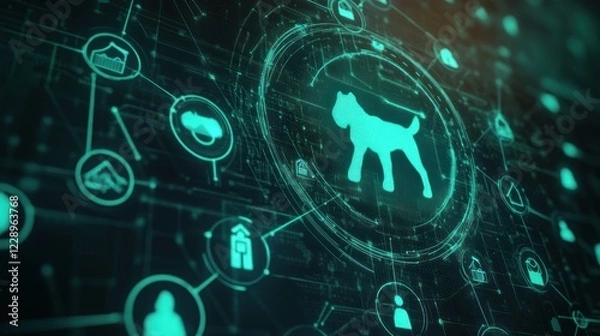 Fototapeta Digital dog icon in futuristic network.
