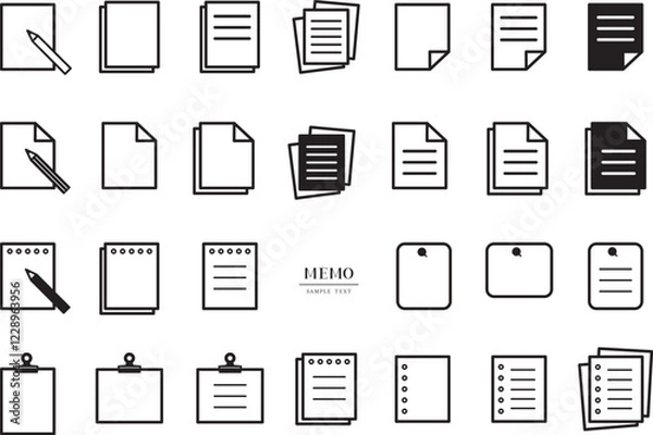 Fototapeta 白黒メモアイコン　イラスト素材セット / vector eps