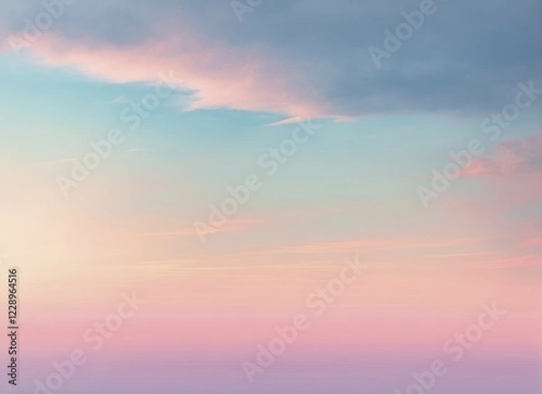 Fototapeta Peaceful pastel sky with minimal clouds and a pink and blue gradient, AI generated