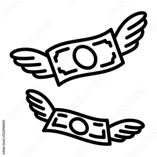 Fototapeta An image icon of waste. Paper money with wings is flying.