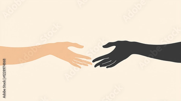 Fototapeta A clean, simple illustration of two hands—one male, one female—reaching towards each other, symbolizing equality and collaboration. 