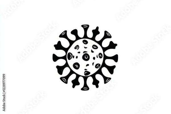 Fototapeta A white background with a black and white drawing of a virus. The virus is surrounded by a circle of dots