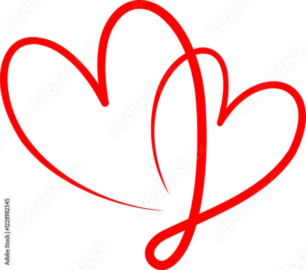 Obraz Two red hearts united. Hand drawn heart icon. Vector illustration.