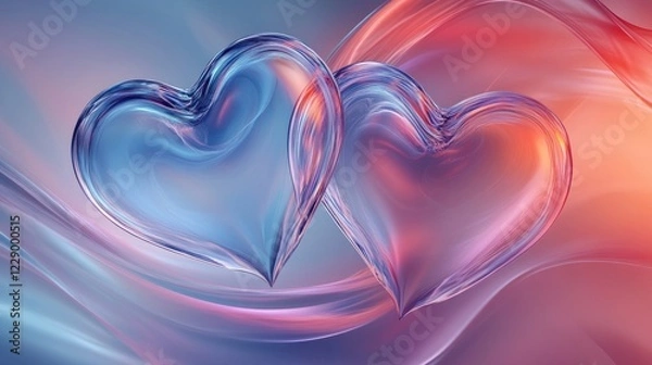 Fototapeta Two intertwined hearts with delicate artistic curves forming an elegant romantic composition Subtle gradients and soft glow add a dreamy Valentine's Day feel