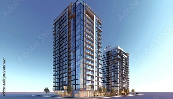 Obraz Three dimensional rendering of Modern high-rise building, AI generated