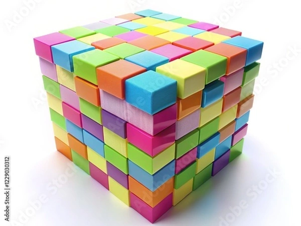 Fototapeta Sticky Notes Cube - Abstract Geometric Design
