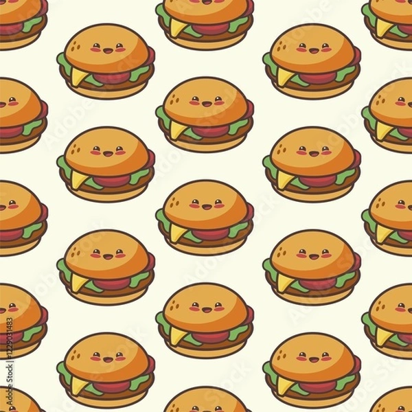 Fototapeta Cute Cheerful Hamburger Seamless Pattern