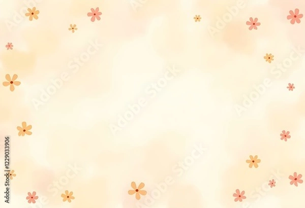 Fototapeta Soft pastel floral background with tiny flowers in peach, golden yellow, and coral red