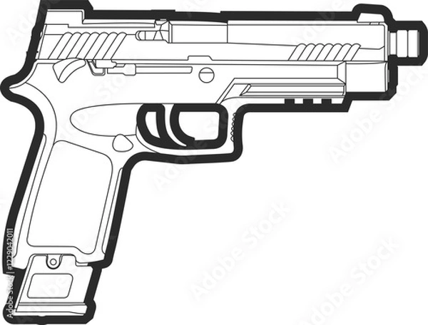Fototapeta The icon of the new standard army pistol SIG Sauer M17 semi-automatic is a black line, the icon is in a thick outline.