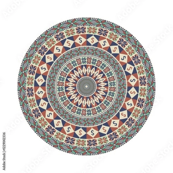 Fototapeta Circular pattern in traditional Palestinian style, vector design element