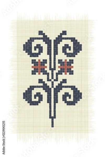 Fototapeta The Tree of the Scorpions, Palestinian embroidery Tatreez symbol drawing over white background