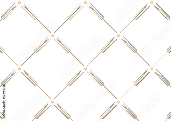 Fototapeta Vector pattern with silhouettes of wheat ears and sun. Natural, organic background for bakery packaging, bread and pasta products