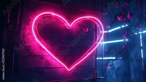 Fototapeta A glowing heart symbol against a dark background radiating warmth and love Perfect for romantic themes and digital art