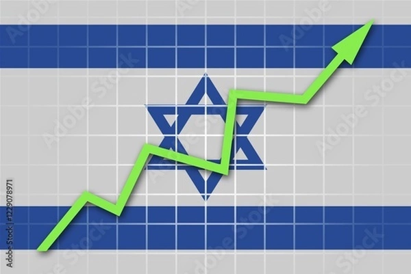 Fototapeta The Israeli flag and arrow graph going up