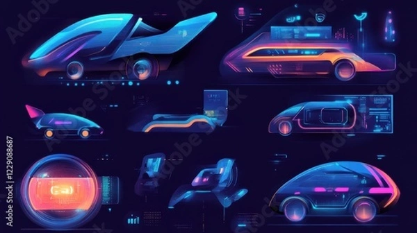 Fototapeta Driverless transport legislation abstract concept vector illustration set. Artificial intelligence regulations, autonomous taxi driving, AI development, future transport system abstract metaphor.