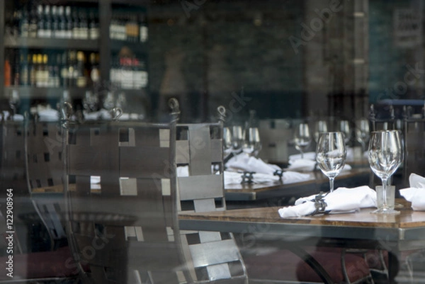 Fototapeta Dining room setting in a restaurant, Seattle, Washington State,
