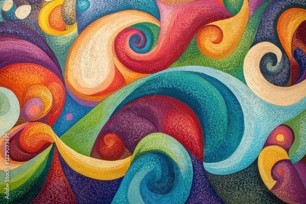 Obraz Colorful swirling patterns create vibrant abstract shapes in a dynamic composition, Colorful swirling patterns with vibrant abstract shapes and lines