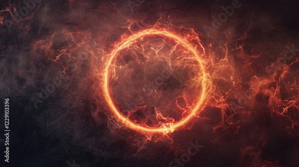 Fototapeta A glowing red electric ring emerges against a dark background, radiating energy and abstract visual intrigue that draws the eye
