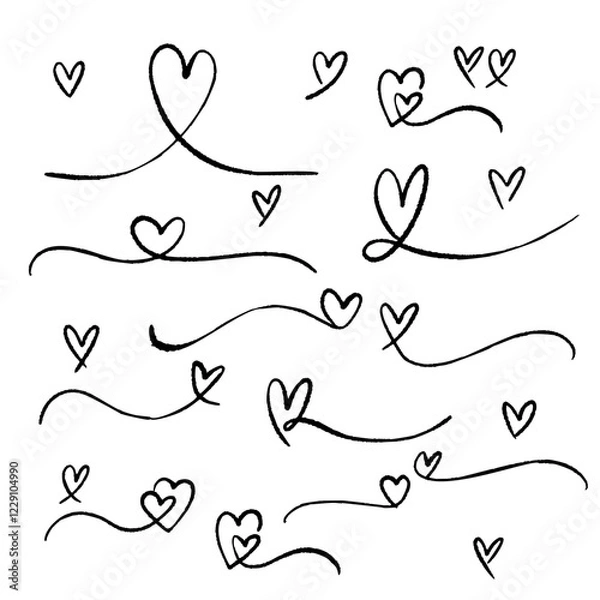 Fototapeta Hand drawn doodle hearts set on a clean white background. Line style design elements.