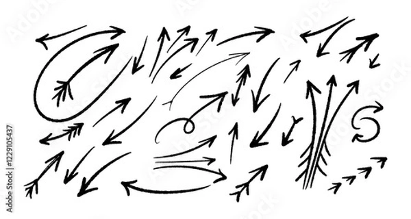 Fototapeta Set of grunge doodle elements curved arrows for graphic design. Hand drawn elements in simple scribble style.