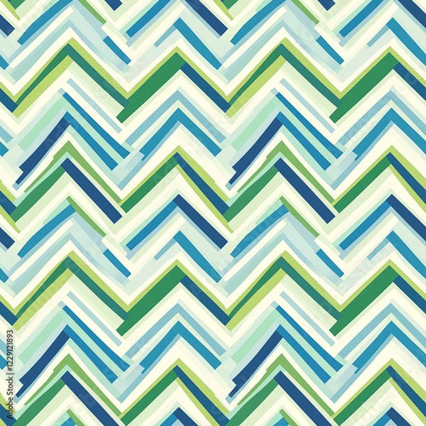 Fototapeta A detailed geometric design showcasing zigzag lines in blue and green tones, reflecting cultural heritage, cultural patterns for modern packaging