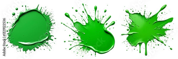 Fototapeta Dynamic Green Paint Splatters Showcasing Variety and Motion