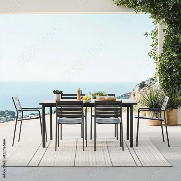 Obraz Elegant metal outdoor dining chairs with ergonomic backrests