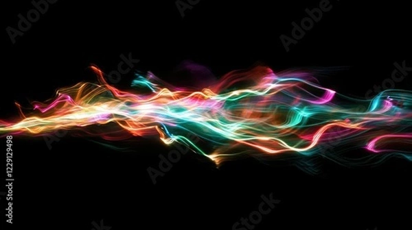 Fototapeta Vibrant and Colorful Abstract Light Trails in Motion Against a Black Background Highlighting Fluid Energy and Dynamic Movement for Artistic and Creative Use