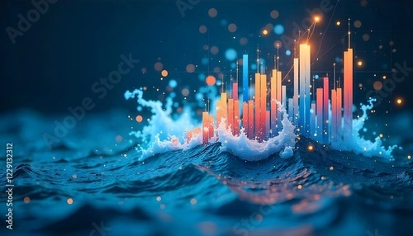 Fototapeta A dynamic representation of data analytics, featuring charts, graphs, and data-driven insights emerging from a vast sea of information, symbolizing clarity and actionable intelligence
