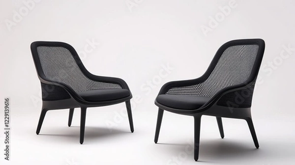 Fototapeta Sleek black lounge chairs with seamless mesh backs