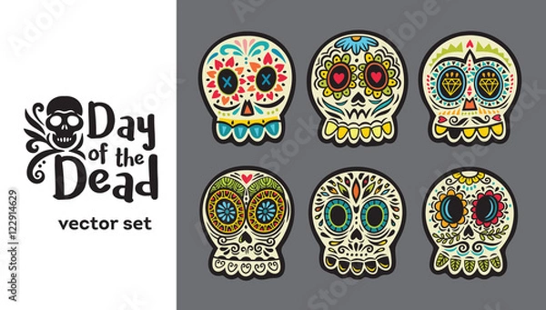 Fototapeta Day of the Dead Skulls, Colorful Set