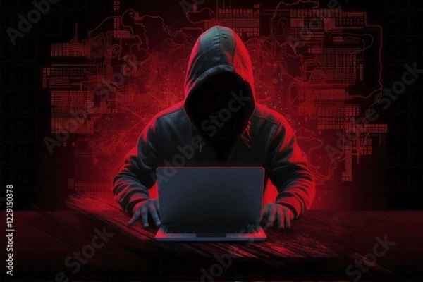 Fototapeta Symbolic image Computer hacker at work, AI generated